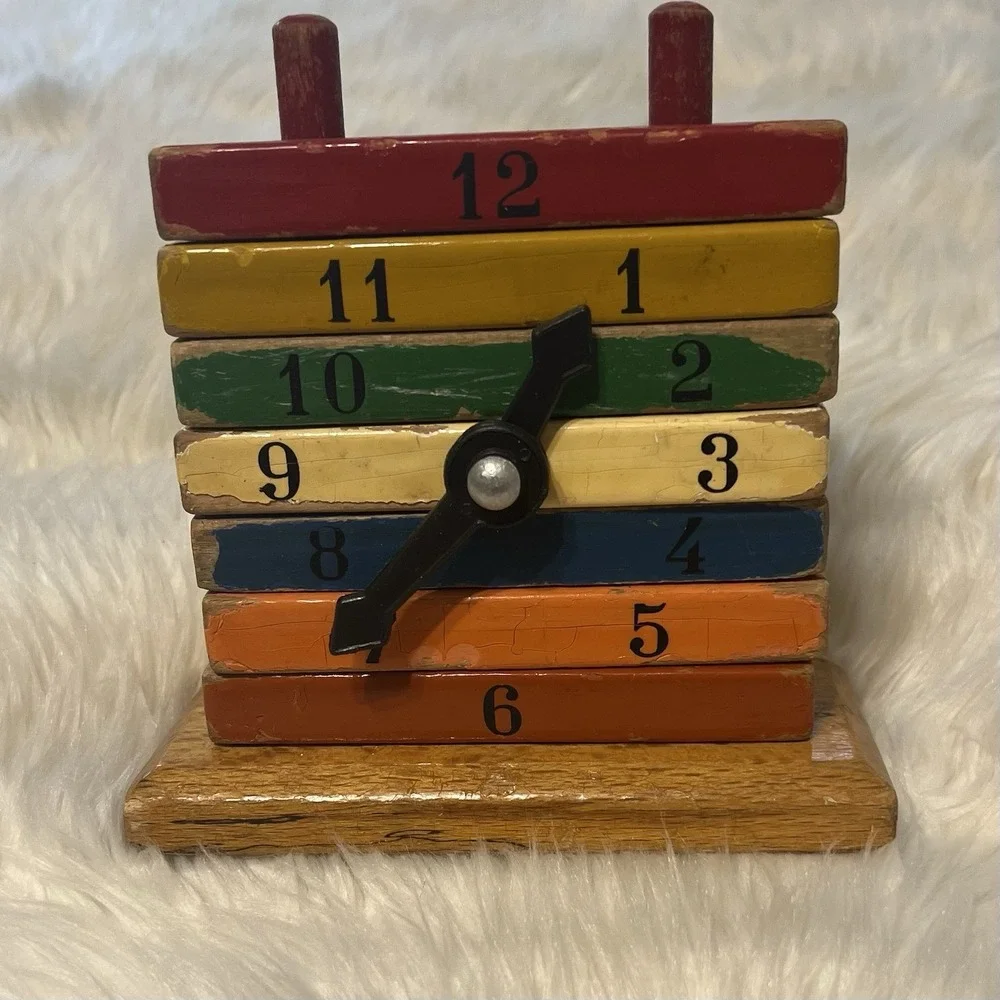 VTG Kouvalias Wooden Toy Greece Clock Home School Building‎ Block Color Rainbow